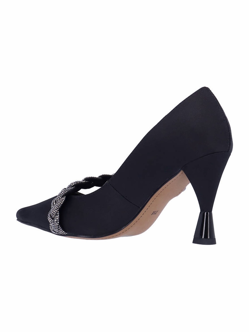 Black Embellished Braided Strap Pointed-Toe Pump - Picture 2 of 12